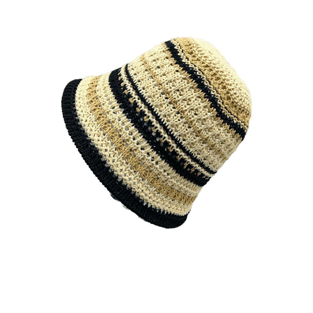 Stripe Knitted Bucket Hat Temperament Sun Protection Cap Fashion Fisherman Hat Women