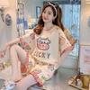 Women's Pajamas Set Summer Cute Cartoon Print Leisure Young Girls Sleepwear Short Sleeve Tops and Shorts Pijamas Women Homewear