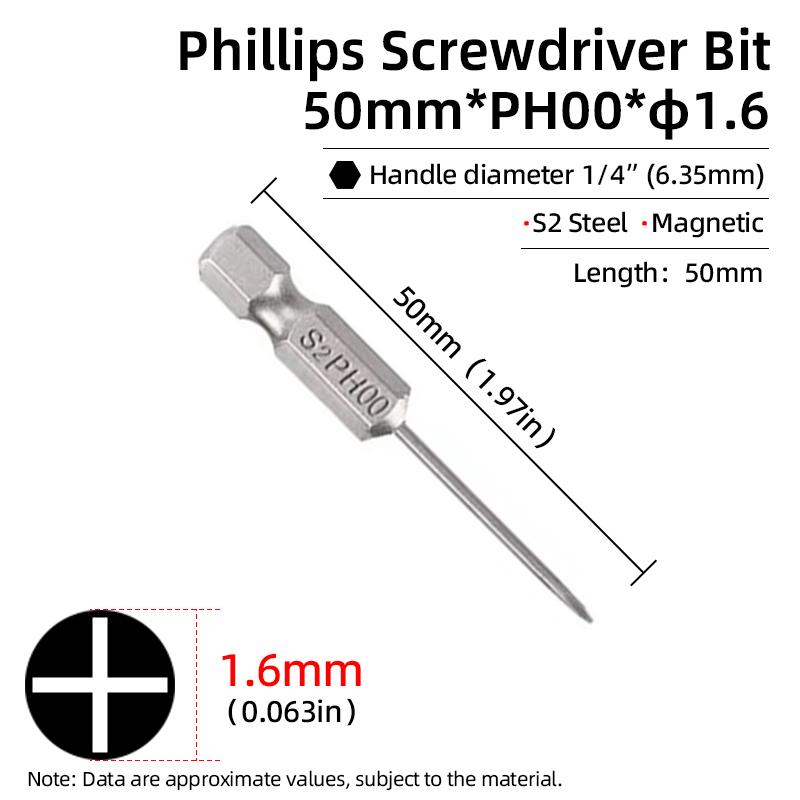 1PC Phillips Screwdriver Bits Cross Head Magnetic Screwdrivers PH00 PH1 PH2 S2 Alloy Steel Hex Shank Hand Tools 50/75/100/150mm