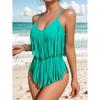 Swimsuit One-Piece Solid Color Sexy V-neck Slim Fit Backless Tassel Design Foreign Trade Swimsuit