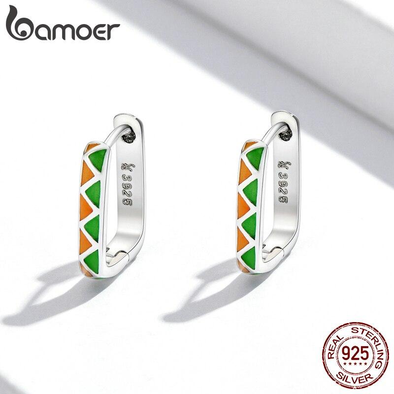 BAMOER 925 Sterling Silver Original Simple Contrast-Color Ear Buckles Violet Sterling Silver Earrings for Women Fine Jewelry