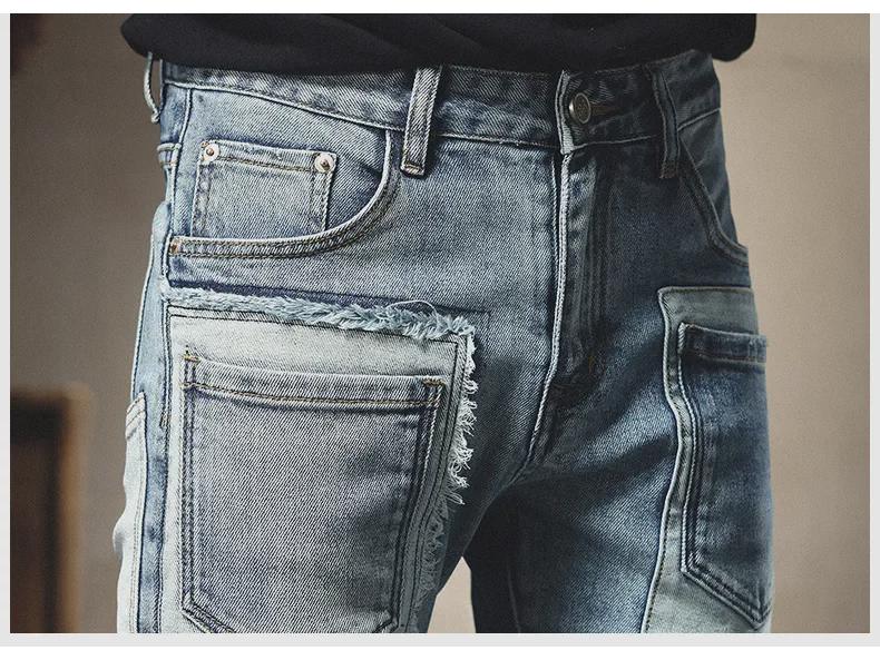 Мужские модные рваные узкие джинсы с заплатками: Осенние и зимние облегающие брюки