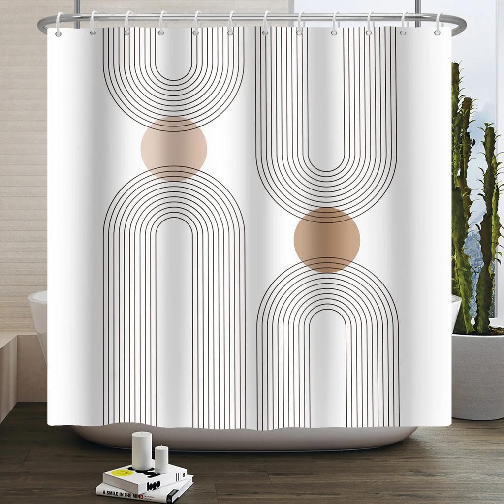 Geometric Line Round Color Block Shower Curtain Artistic Styling Simple Modern Polyester Shower Curtain Bathroom Decoration