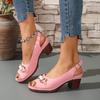 Fashion Summer New Chunky Sandals Women Fashion Round Head Open Toe Metal Buckle with A Line Waterproof Platform High Heels