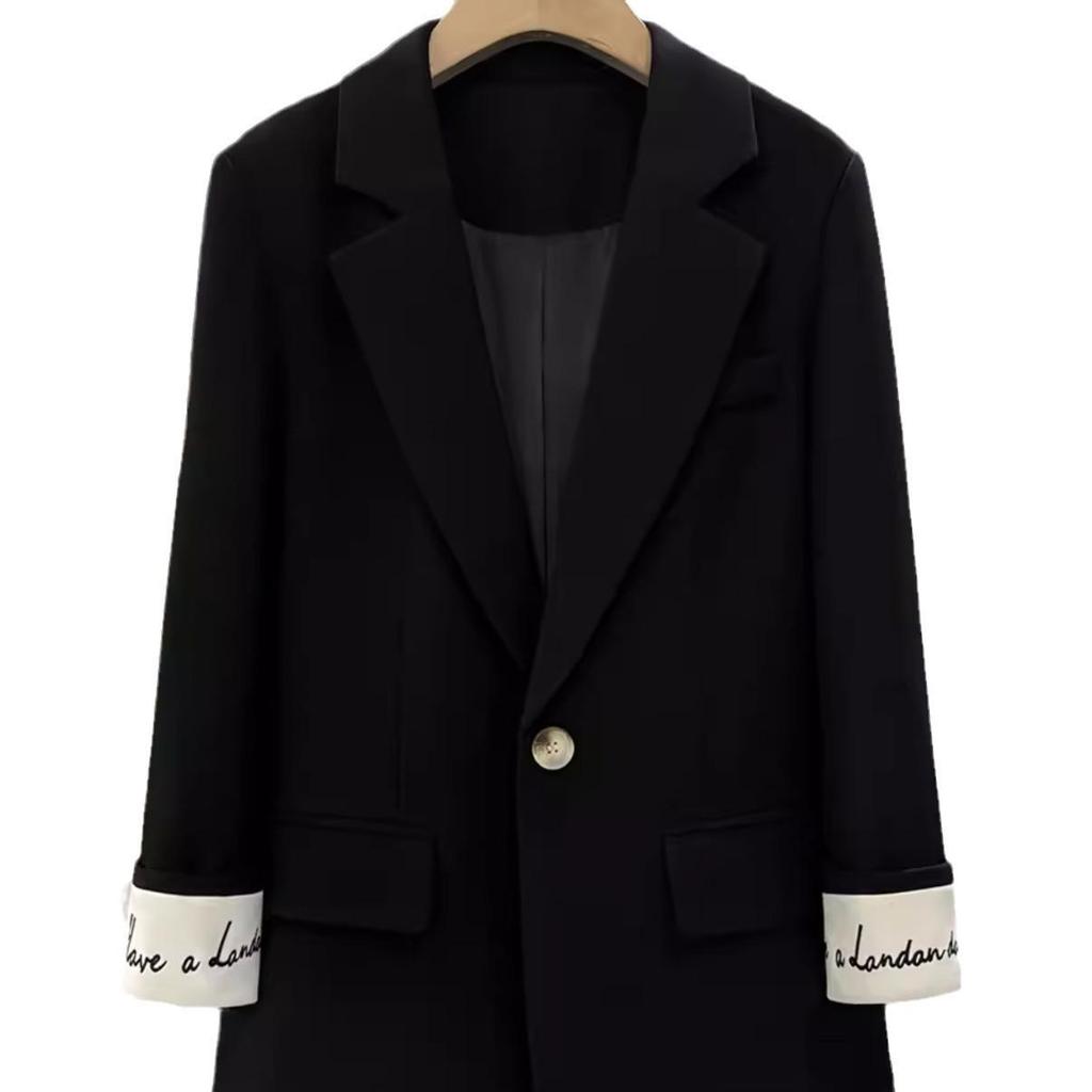 Женский черный минималистичный блейзер высокого класса с вышивкой - Мода уличного стиля весна/осень 2025