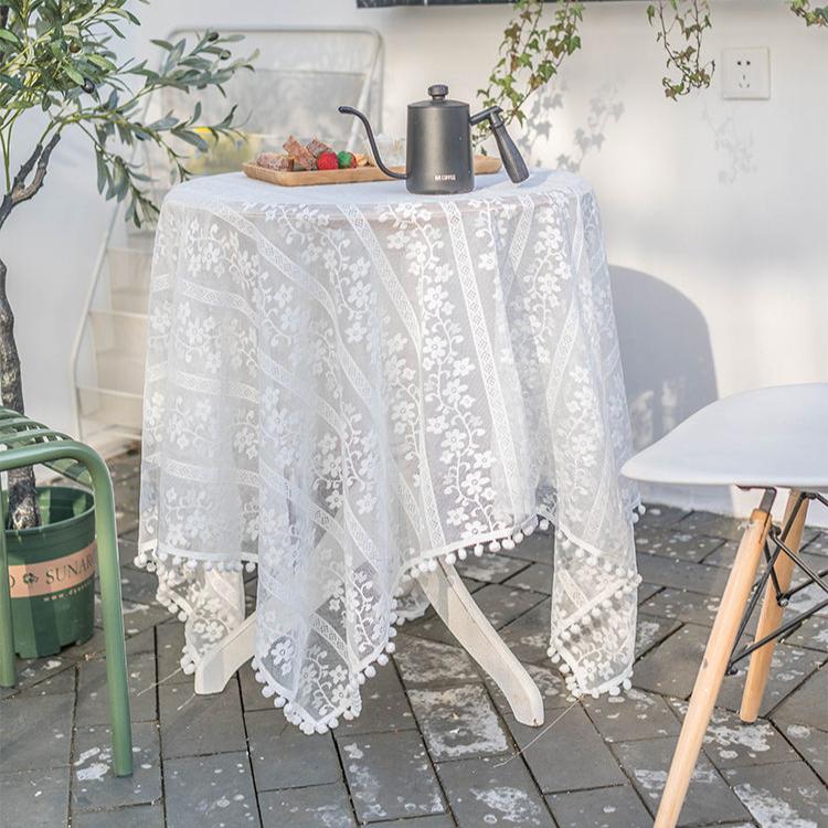 Dining Table Cloth Transparent Lace Hollow Photo Background Girl French Round Coffee Table Garden Tassel