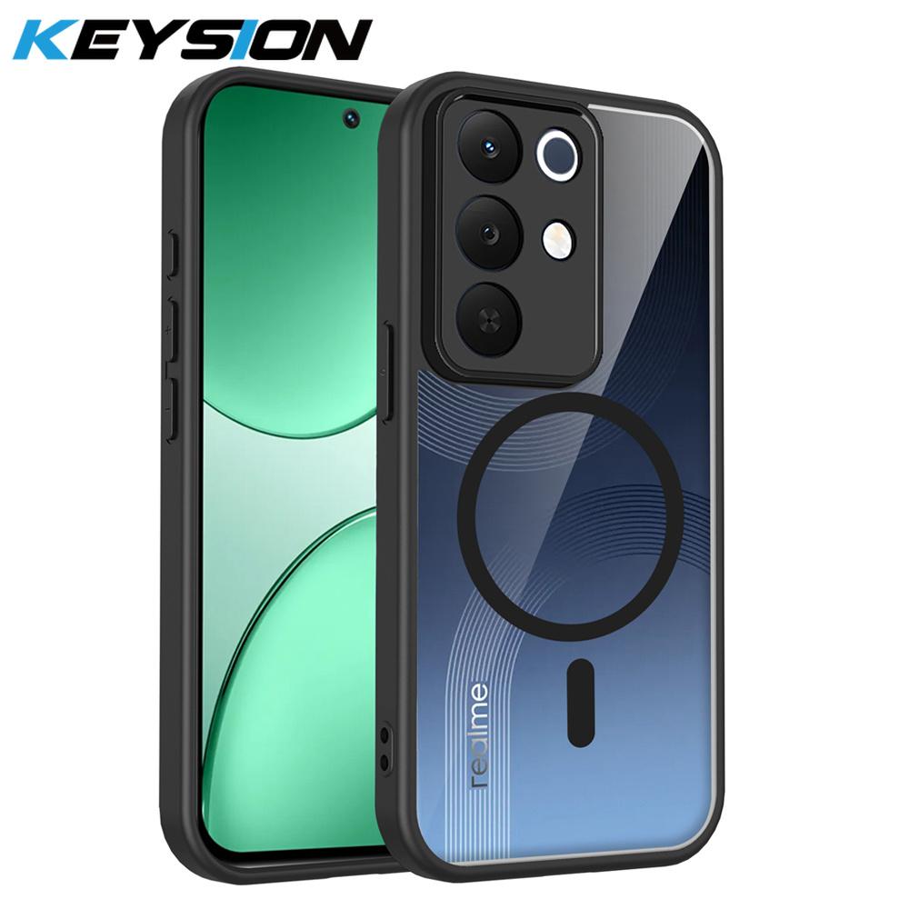 KEYSION Transparent Magnetic Phone Case for Realme C85 5G Soft Silicone+PC HD Clear Shockproof Back Cover for OPPO Realme C85