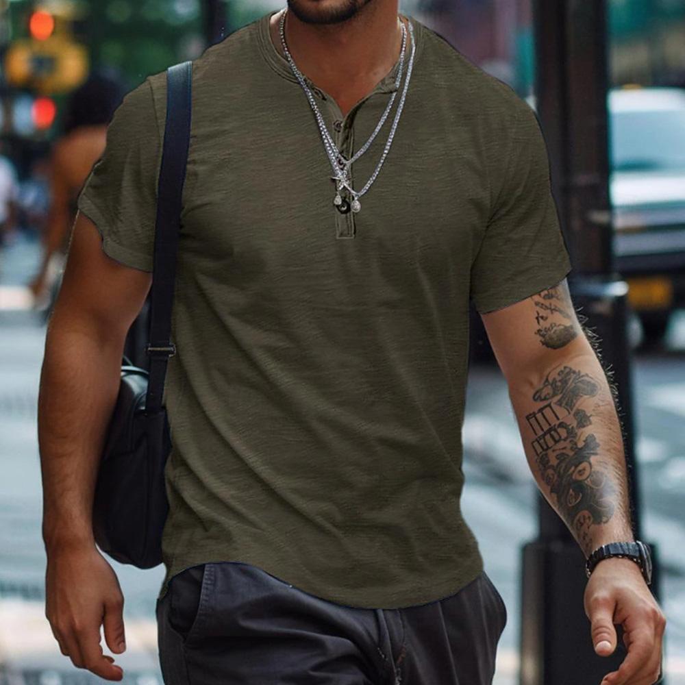 Мужская летняя хлопковая футболка с короткими рукавами, однотонная рубашка Henry, облегающие футболки для мужчин