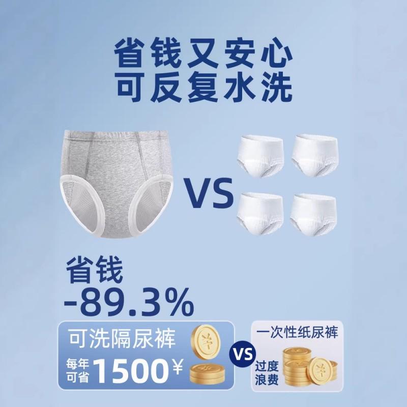 Reusable Cotton Incontinence Underwear Elderly Adults Washable Absorbent Briefs With Elastic Waistband
