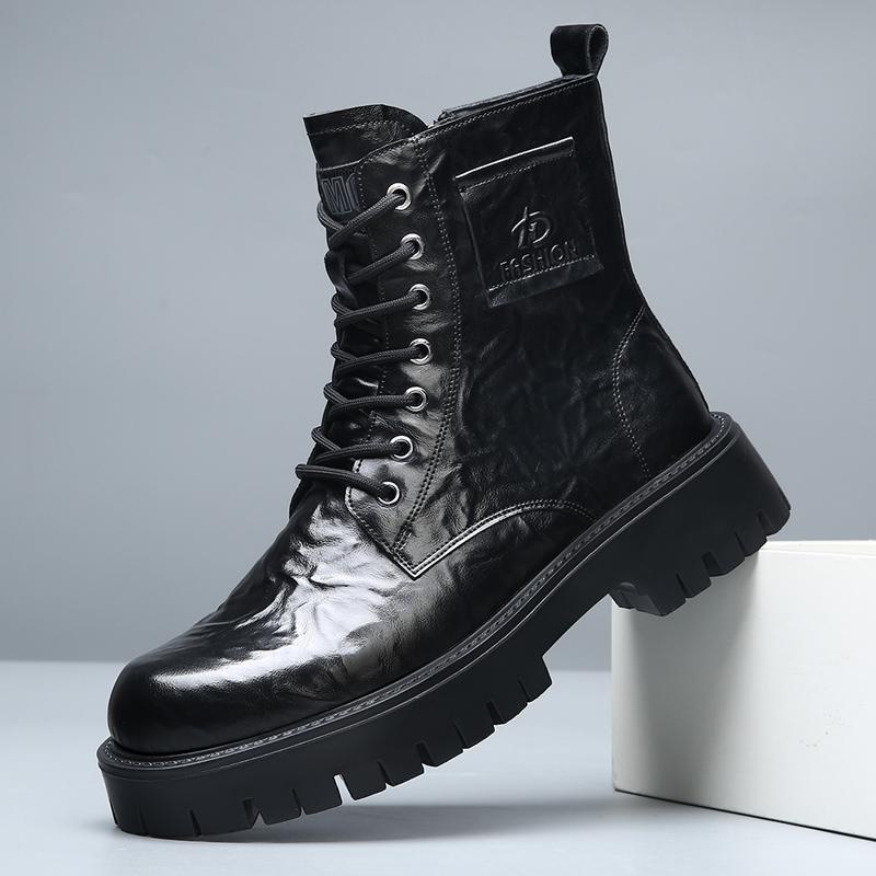 Элегантные простые мужские кожаные ботинки на платформе с высоким верхом и квадратным носком, британские ботинки «Челси» для мужчин, официальная деловая обувь класса люкс, осень
