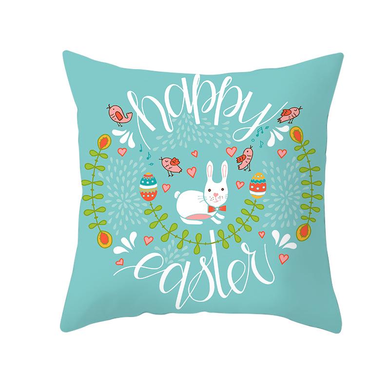 Easter Peach Velvet Cushion Cover Lake Blue Series Rabbit Egg Print Cushion Cover