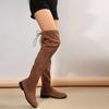 Faux Suede Female Heels Autumn/ Winter Zipper Elastic Knee-high Boots for Women Tube Lace-up Thigh Boots Black Botas