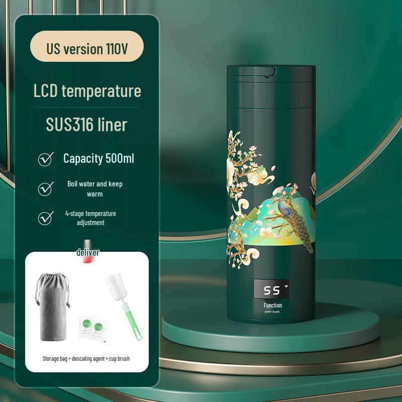 110 В США Портативный дорожный чайник с контролем температуры, Маленькая электрическая чашка для нагрева воды, Отображение в градусах Фаренгейта