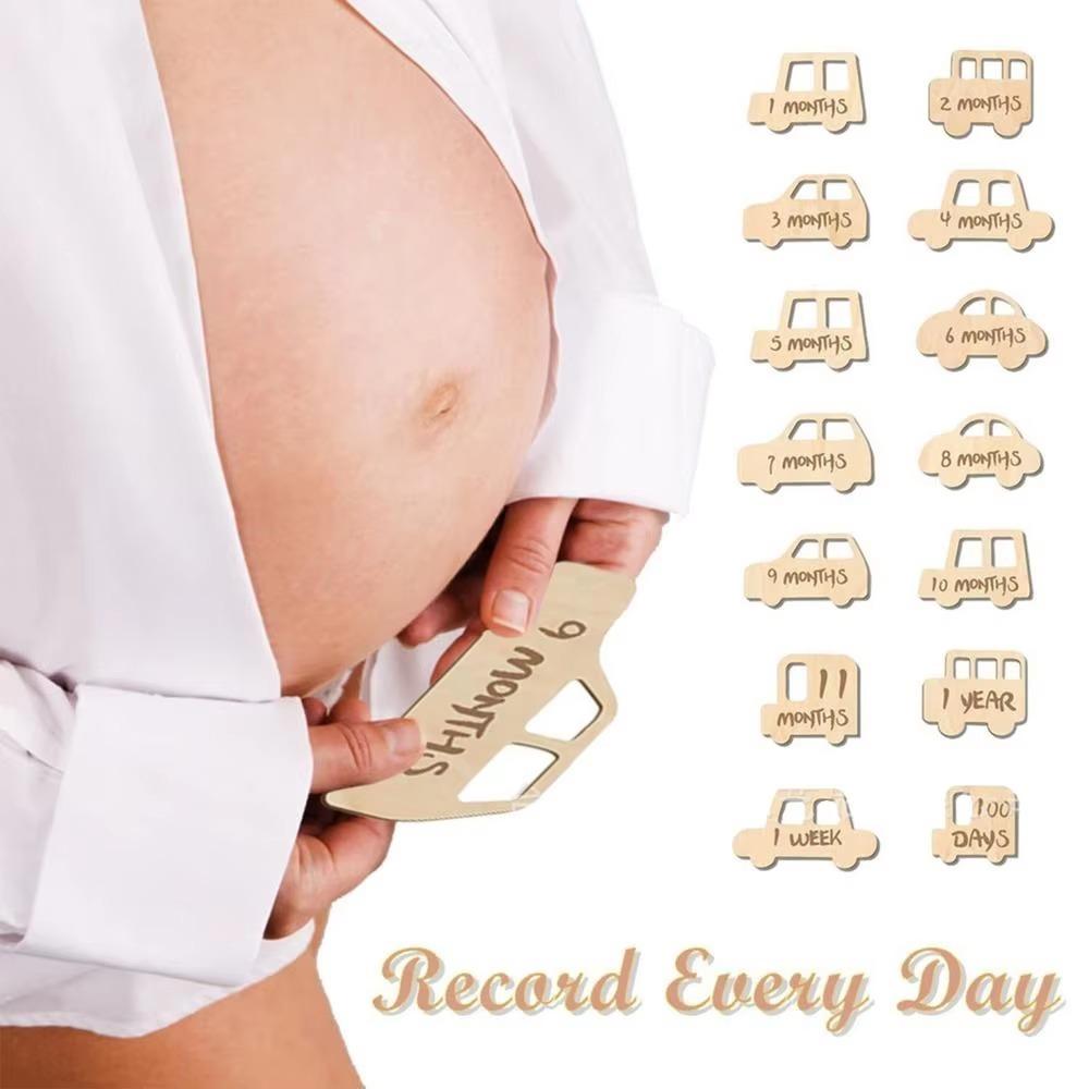 14pcs Cute Wooden Memorial Cards Handmade Baby Growth Cards  Baby Birthing Gift