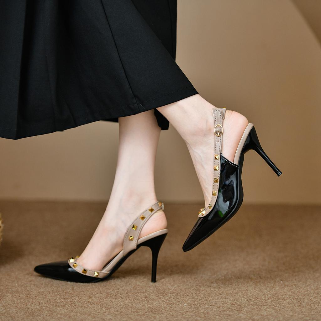 Rivet Pointed Thin Heel High Heels Women's New Summer Simple Temperament Bag Head Empty Word with Sandals