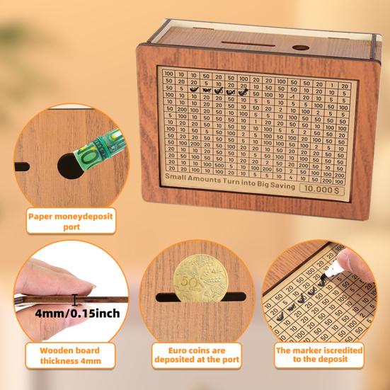 Деревянная копилка с 8 наклейками с целевыми числами евро доллары копилка для монет денежный контейнер для детей и взрослых накопительный кейс банка