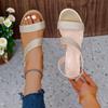 Shoes for Women 2024 Brand Summer Women's Sandals One-word Buckle Solid Open Toe High Heels Daily Work Dress Sandals Women