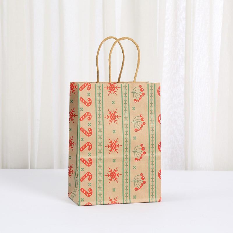 Eco-Friendly Kraft Paper Gift Bags With Cartoon Print Christmas Holiday Party Handheld