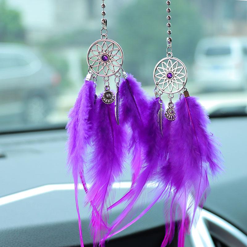 Boho Dreamcatcher Car Mirror Pendant - Pastel Feathers & Silver Charms, Premium Rearview Decoration