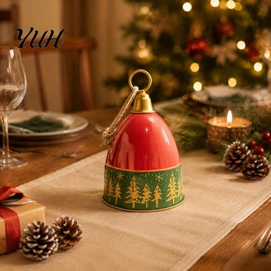 Christmas Souvenirs Bell Ornament, Retro Relief Golden Tree Print, Durable Iron Seasonal Wall Decorations Hanging Pendant for Holiday Porch And Party