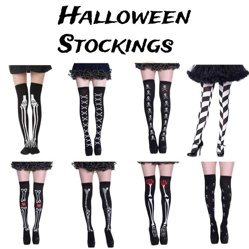 Хэнчжоу Хэллоуин Скелет Привидение Чулки до бедра Ультратонкие Дышащие Влаговпитывающие