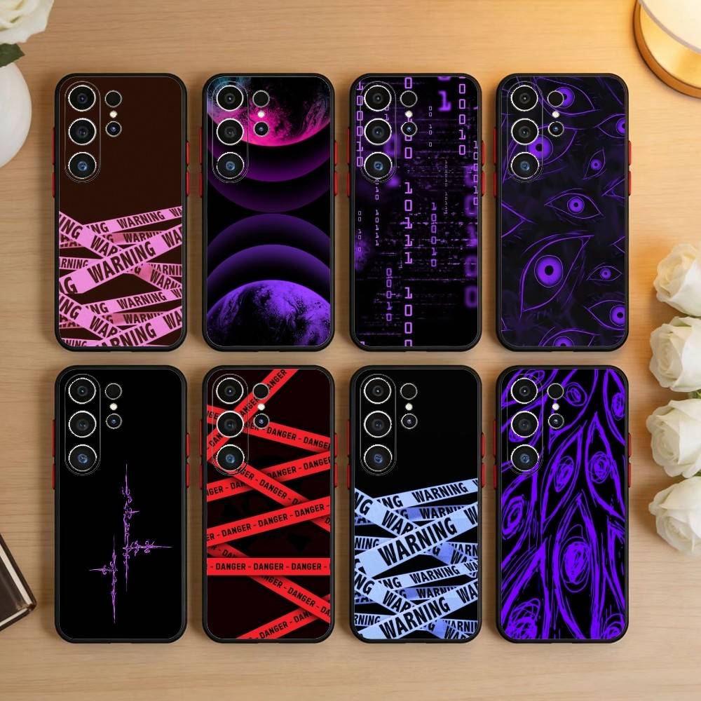 Warning Line Art Phone Case For Samsung S26,S25,S24,S23,S22,S21,S20,Plus,Fe,Lite,Others Black Cover