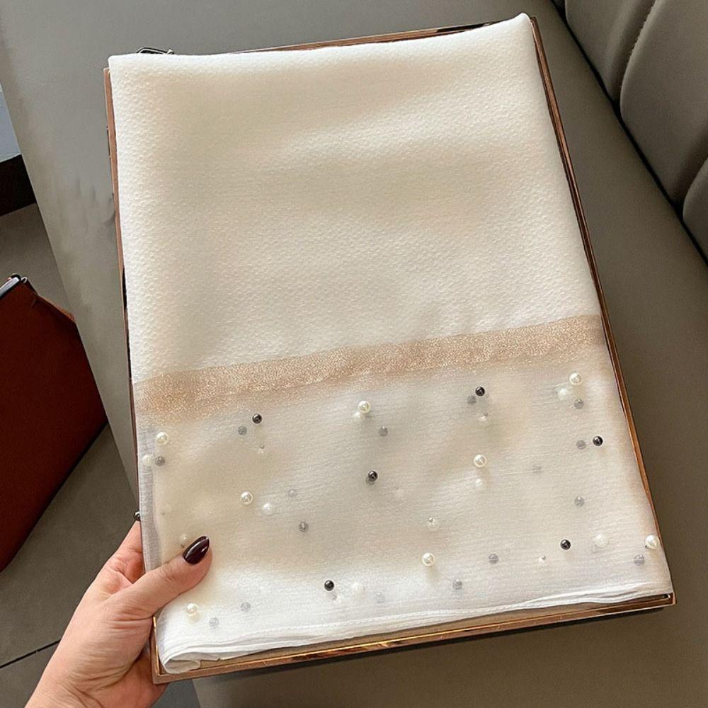 90x90cm Luxury Silk Scarf Pearl Beach Shawl Women Pearl Scarf