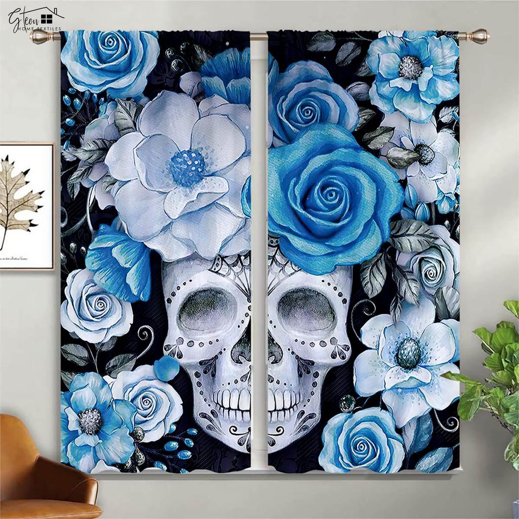 Плотные изоляционные шторы с цветочным принтом черепа, подходящие для Хэллоуина, украшения для гостиной, ресторана и вечеринки