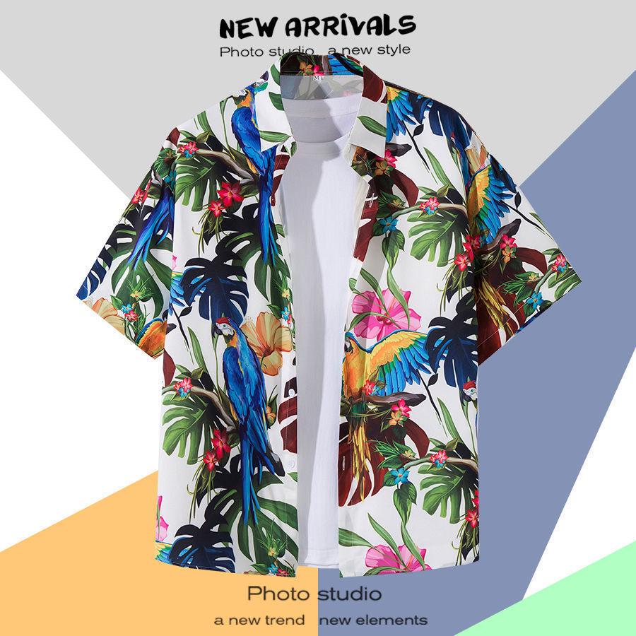 Летняя свободная гавайская рубашка с цветочным узором в корейском стиле для мужчин