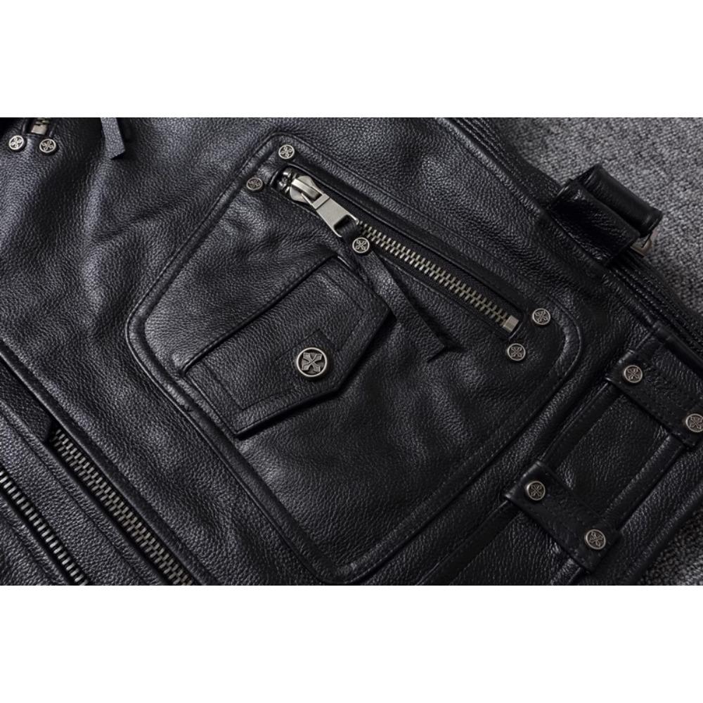 Chinese Size Biker Vest Top Layer Cowhide Leather Vest Men's Slim Short Motorcycle Clothing Riding Jacket Sleeveless Genuine Cow Club Vest