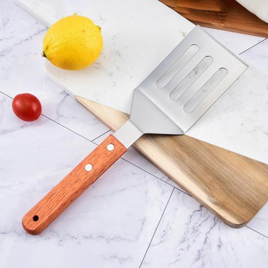 Stainless Steel Frying Spatula Set with Wooden Handle Heat Resistant Solid Turner