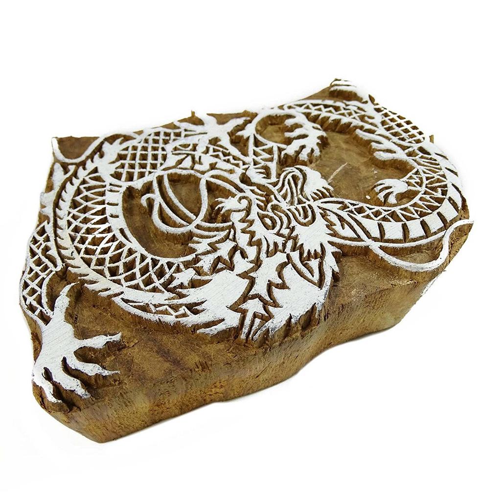 Индийские деревянные штампы, напечатанные драконом, на текстильном печатном блоке ручной работы