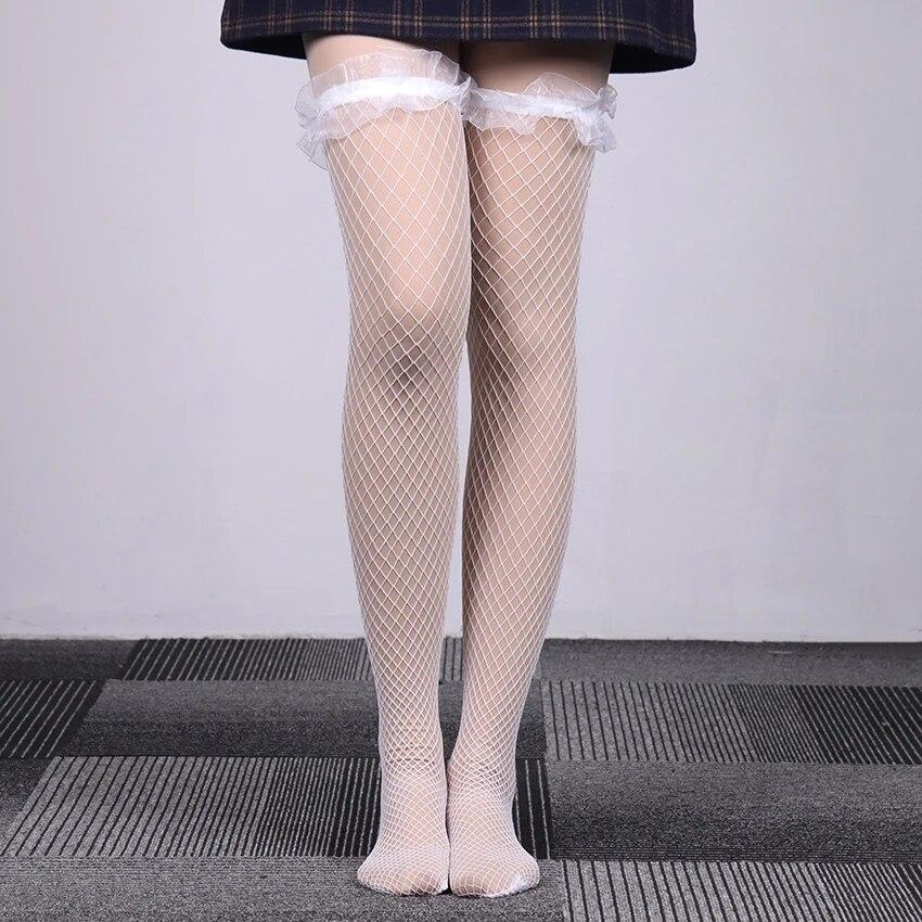 Сексуальные кружевные ажурные чулки с открытыми телами, длинные носки до бедра, высокие чулки для рыболовной сети, аниме, косплей, чулочно-носочные изделия в стиле Лолиты