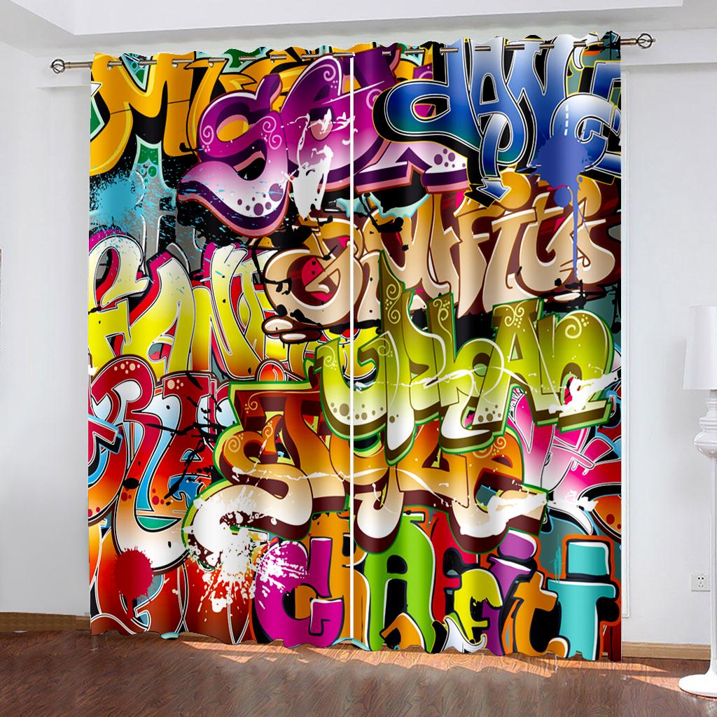 Европейский стиль уличного искусства граффити шрифт дизайн оконные шторы для гостиной кухни индивидуальный размер готовые шторы 2 шт