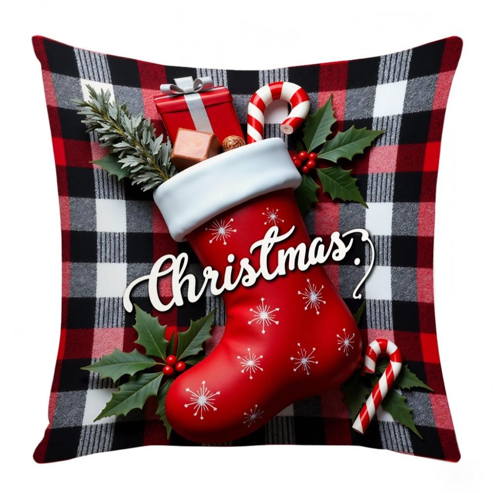 Christmas Cushion Cover Christmas Tree Pattern Santa Claus Cartoon Christmas Pillow Cover 45x45cm Size Snowflake