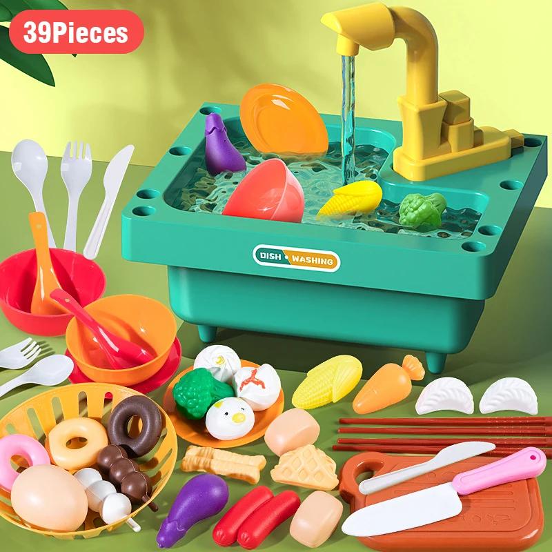 Non-Toxic Children'S Dishwashing Table Kitchen Pretend Play Faucet Cycle Out Recycling Water Electric Sink Kit Plastic Toys For Children Gifts