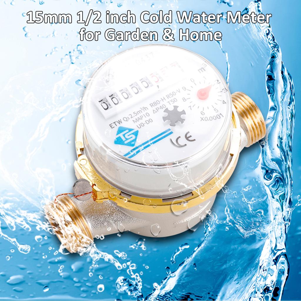 15mm 1/2 Inch Cold Water Meter Read of Cubic Flow Meter 360 Adjustable Rotary Counter Water