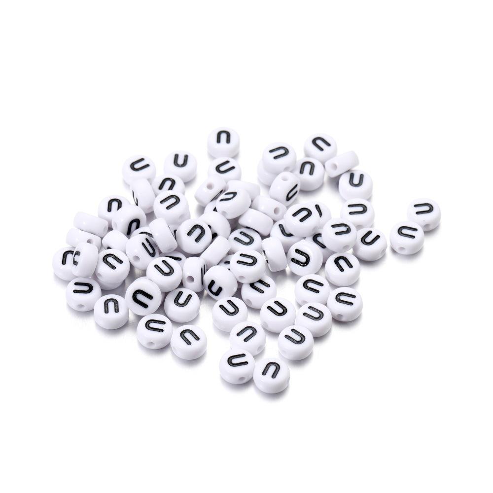 White Round Beads with Black Letters - 26-Letter Set for DIY Necklace & Phone Chain Accessories