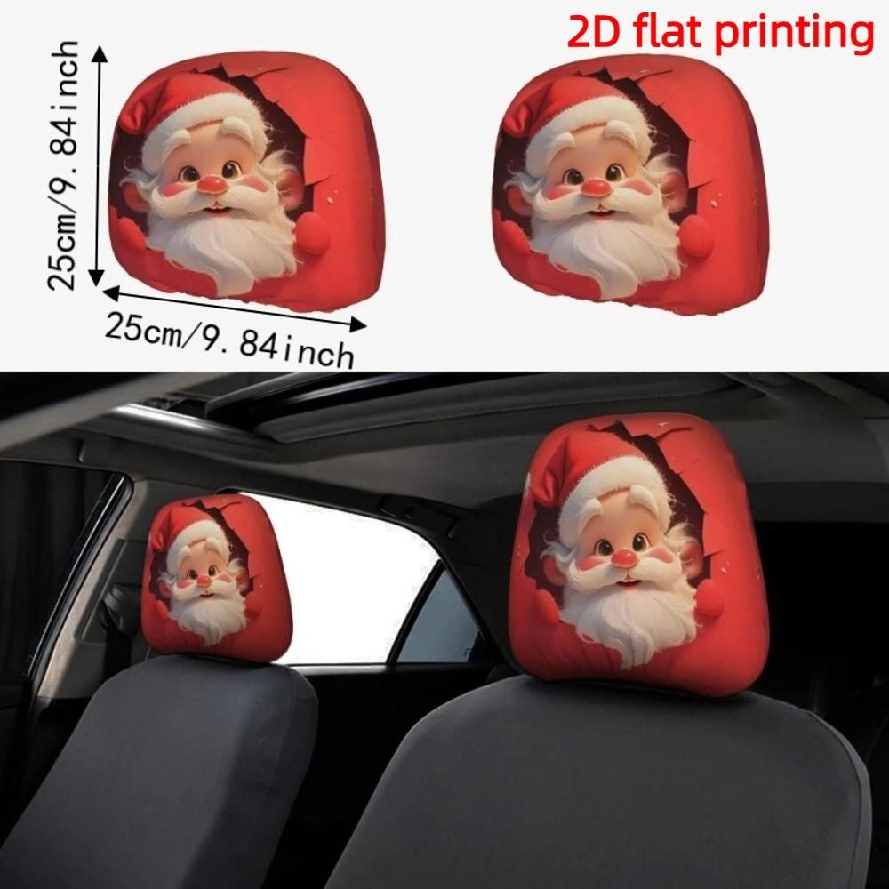 2Pcs Santa Claus Car Headrest Cover Universal Auto Seat Headcover Gift for Car Lover