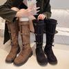 Cowhide Version! Miu Long Boots Women's 2025 New Strap High Knight Boots Square Head Buckle But Knee Boots