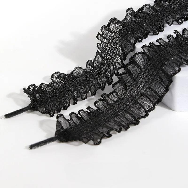 1 Pairs Elastic Lace Shoelaces with Ruffled Trim -Fairy Wind Shoelaces with Wooden Ear Edge
