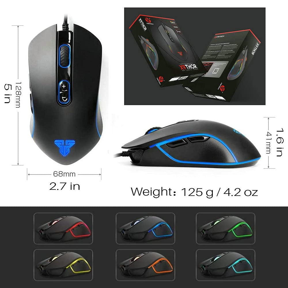 FANTECH Базовая проводная игровая мышь X9 RGB 7 программируемых макрокнопок Настоящее разрешение 4800 DPI Хват когтем Удобная игровая мышь для начинающих для ПК с Windows Черная
