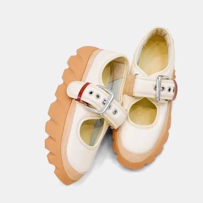 Туфли Мэри Джейн Женские Металлическая Пряжка Ремня Неглубокие Туфли на Толстой Подошве Кроссовки на Платформе с Эффектом Увеличения Роста Круглый Носок Спортивная Обувь