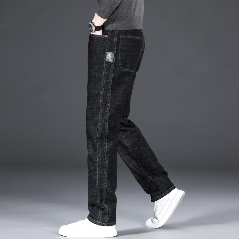 Мужские универсальные летние свободные джинсы, размер XL, деловой повседневный стиль, средне-высокая талия, высокая эластичность.