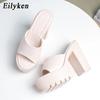 Fashion Eilyken Summer Fashion Women's Slippers Banquet Nightclub Platform Chunky High Heels Slide Mule Shoes Green White Sandals