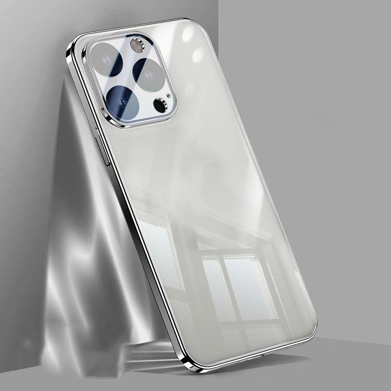 Прозрачный жесткий корпус телефона для iPhone 15 Pro 14 13 Pro Max 12 11 15, роскошная цветная рамка, противоударное стекло, защитный чехол для объектива