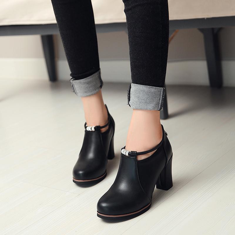 Женские туфли на высоком каблуке, весенние и осенние, однотонные, на толстом каблуке, большого размера, с низким верхом, универсальные, на все времена года