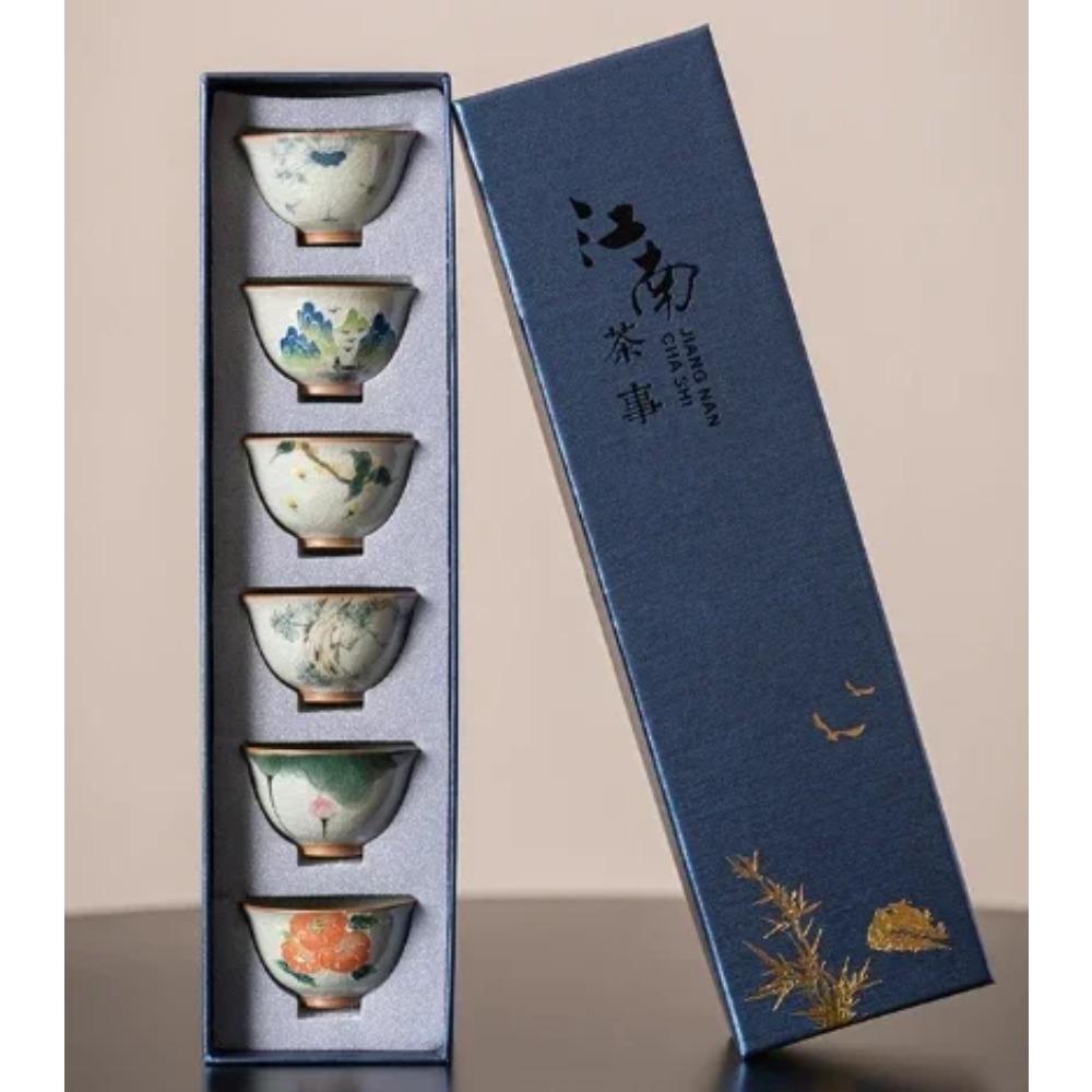 Чайная чашка Geyao, набор из 6 чашек, расписанный вручную чайный сервиз Kung Fu, керамическая чашка Master Cup, подарочная коробка, чайная чашка, деловой подарок