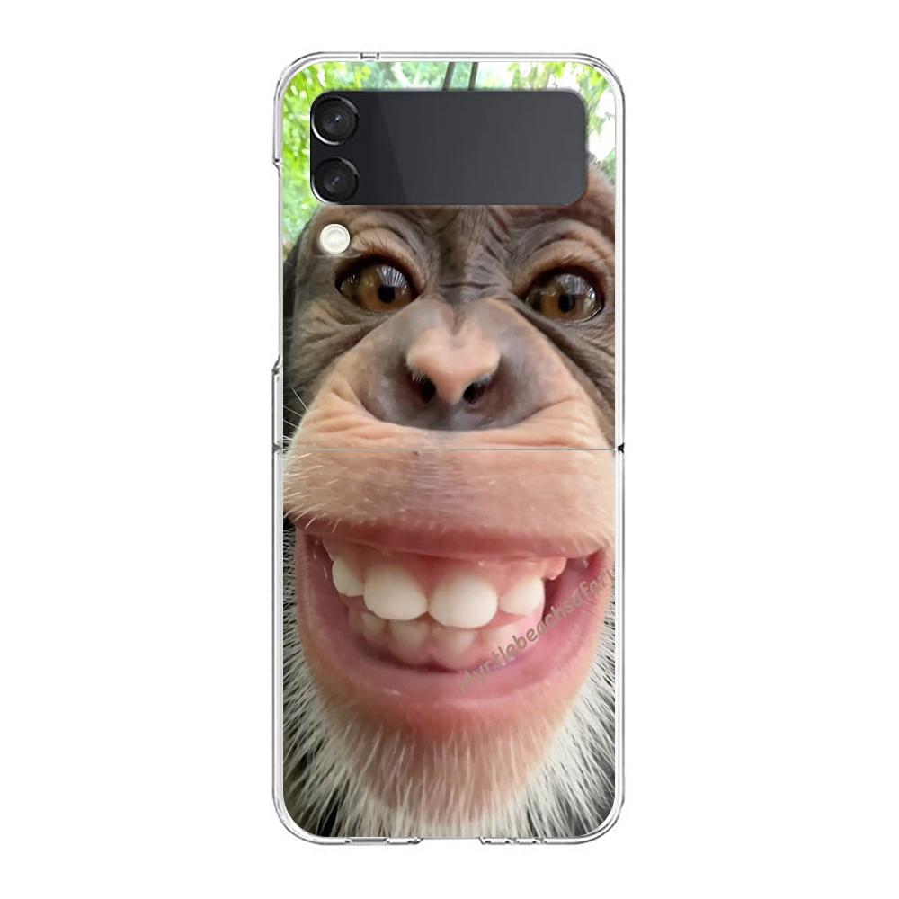 Transparent Phone Case For Samsung Galaxy Z Flip 3 4 5 6 7 Hard Folding PC Z Flip3 Flip4 Cover Cute Funny Monkey