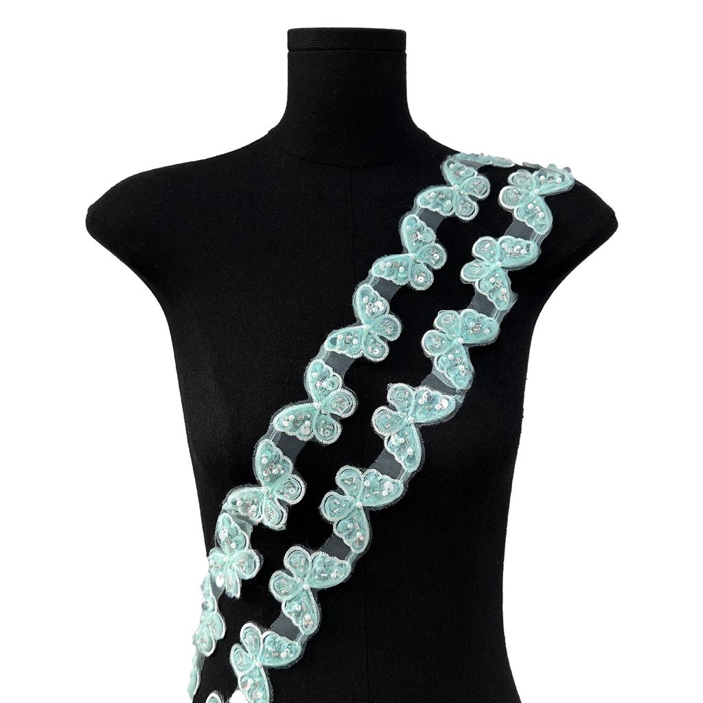 Цветная вышивка Бабочка Ручная работа Бисер Штрих-код Одежда Платье Лолиты Декоративное кружево Кружево с бабочками Аксессуары